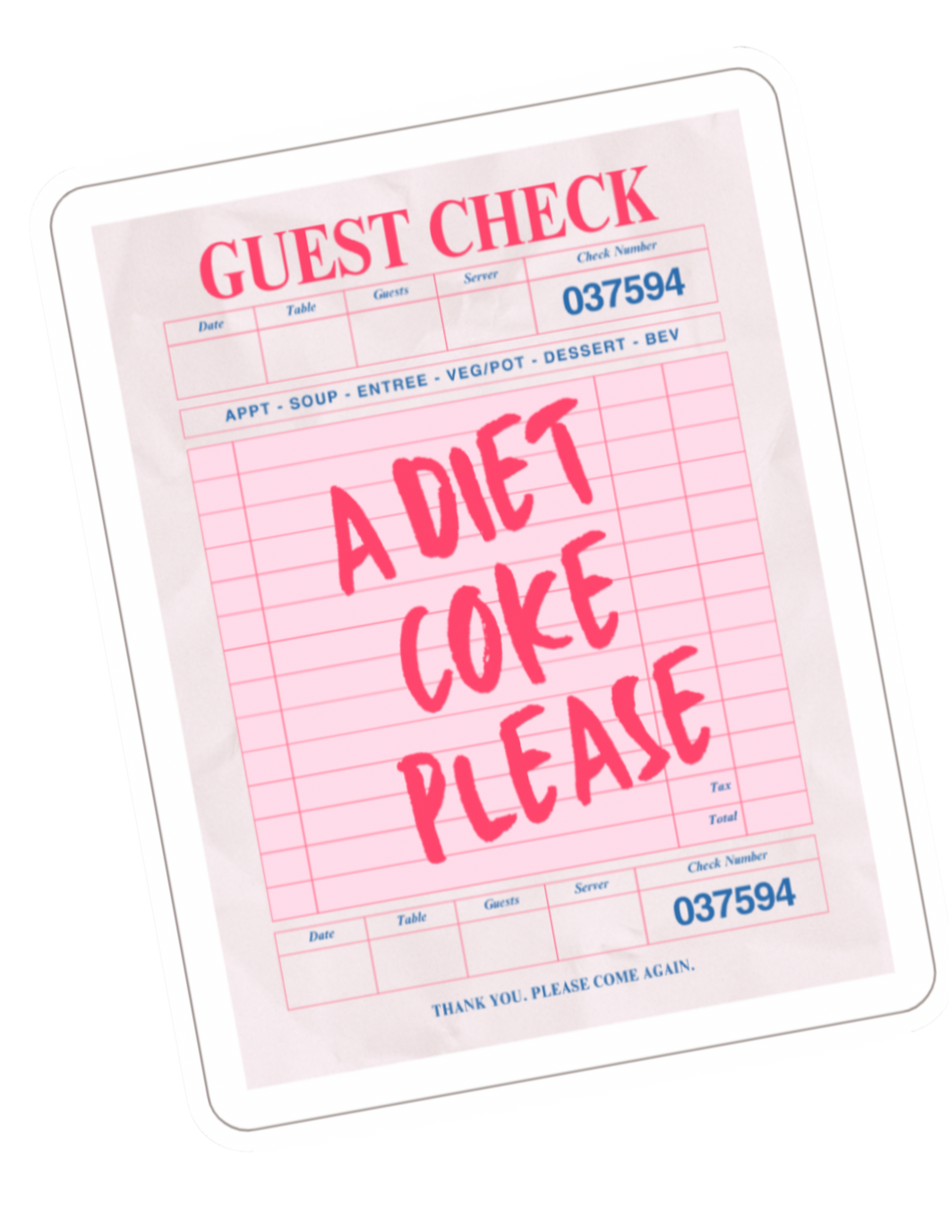 Guest Check Sticker
